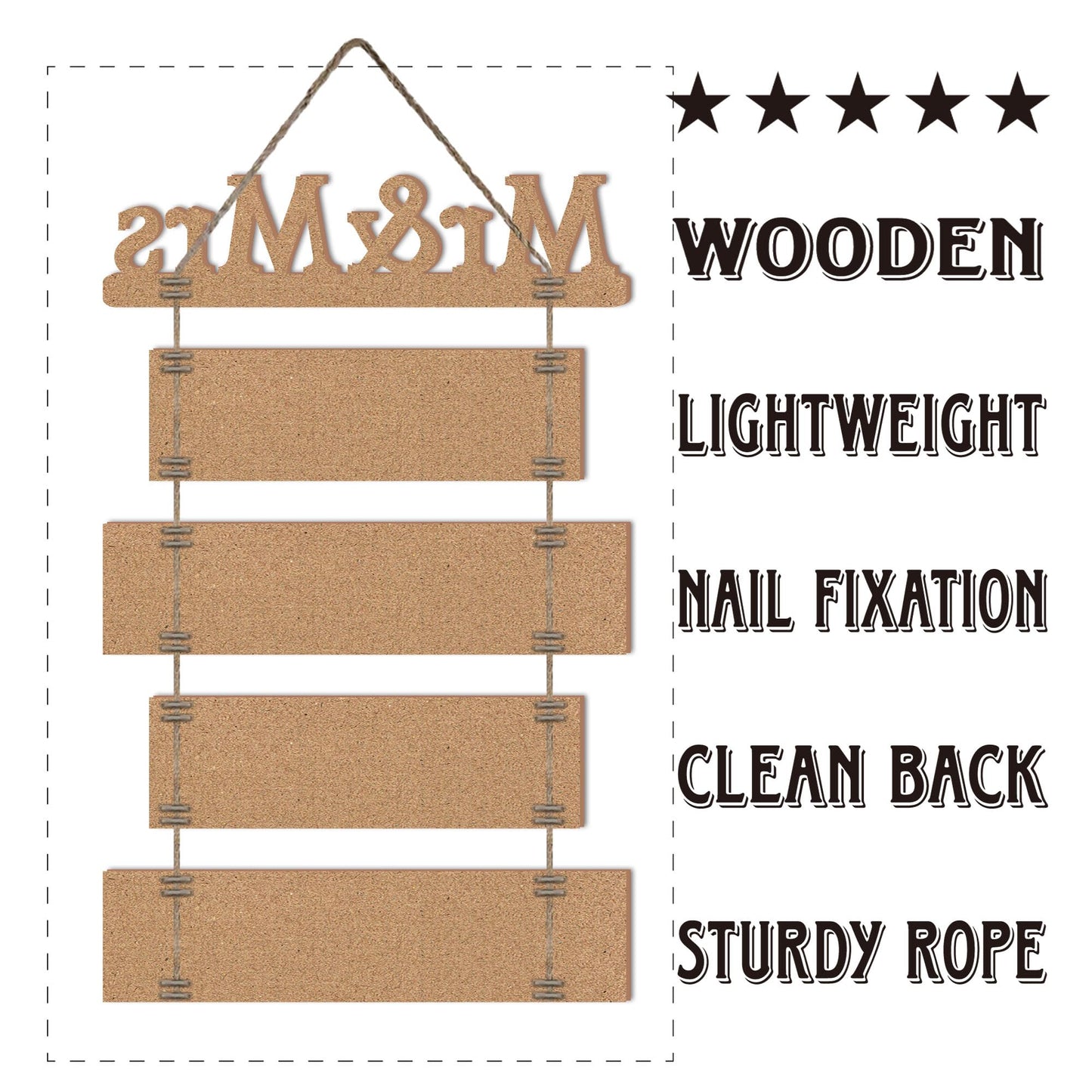 Mr & Mrs Rustic Wall Collage Sign with 5pcs Panels Strung Together - Marriage Wedding Engaged Anniversary Shower Farmhouse Distressed Wall Decor - Sweet Warming Gifts for Wife Husband Couples