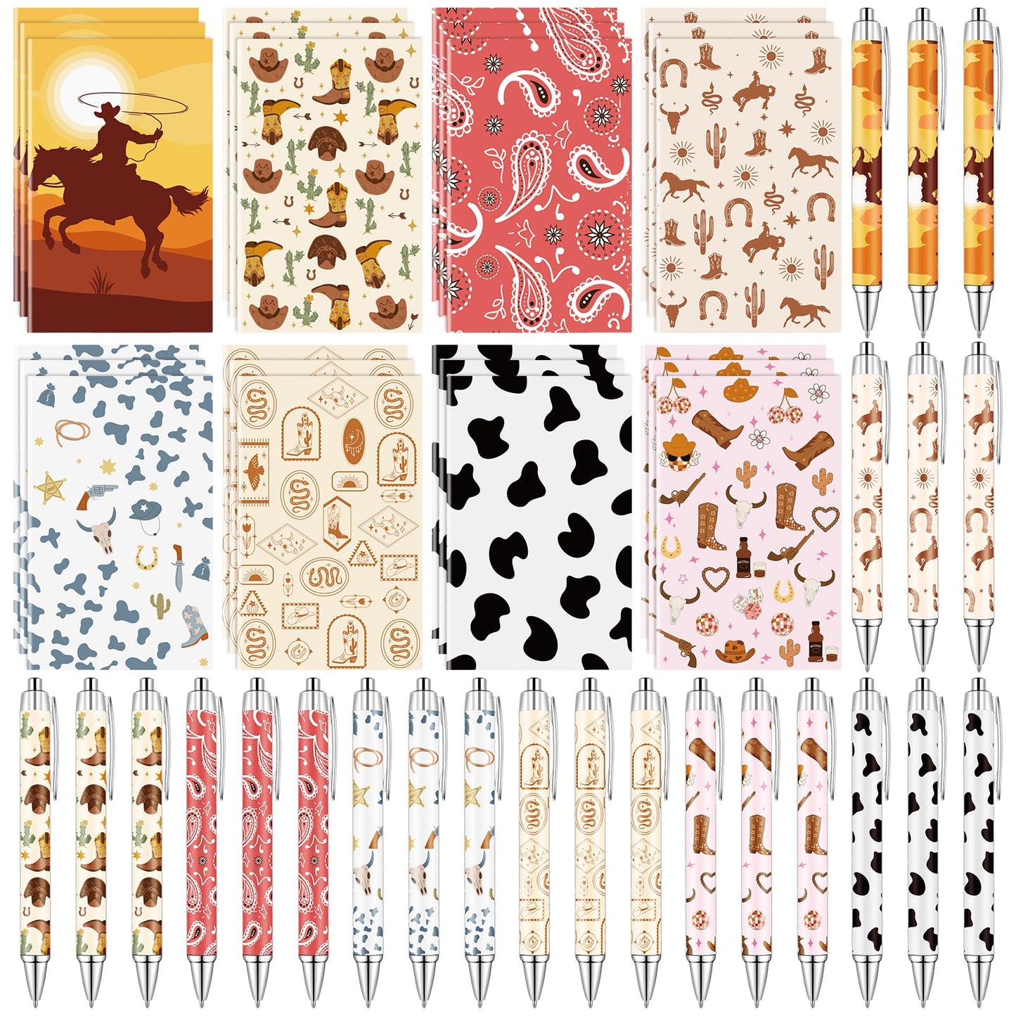 48 PCS Western Ballpoint Pens Mini Spiral Notebooks Bulk Cowboy Pocket Notepads Journal Memo Pads for Birthday Wedding Bridal Baby Shower Favors Office School Classroom Supplies