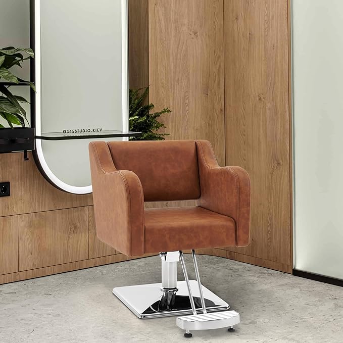 BarberPub Classic Salon Chair for Hair Stylist,Hydraulic Barber Styling Chair,Beauty Salon Spa Equipment 3802 (Brown)