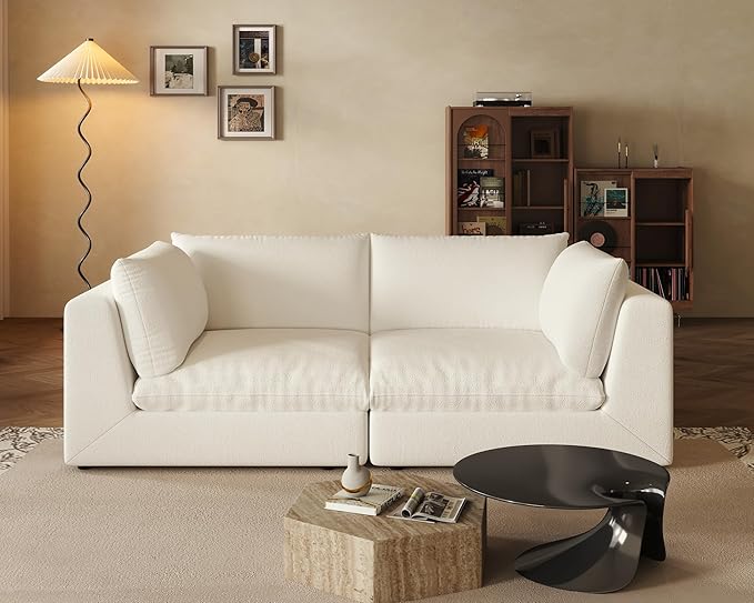 Fajiani Oversized Modular Sectional Sofa,Cloud Couch Deep Seat Sofa Cushion Covers Removable, Oversized Sectional Couches for Living Room (Loveseat-Cream White)