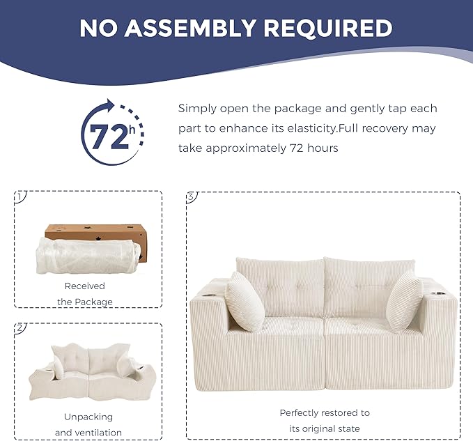 MAXYOYO Modular Sectional Sofa Couch, Loveseat Boneless Cloud Couch for Living Room, Sofa in A Box, Upholstered Cozy Chair with Tufted Craft, No Assembly Required, Beige