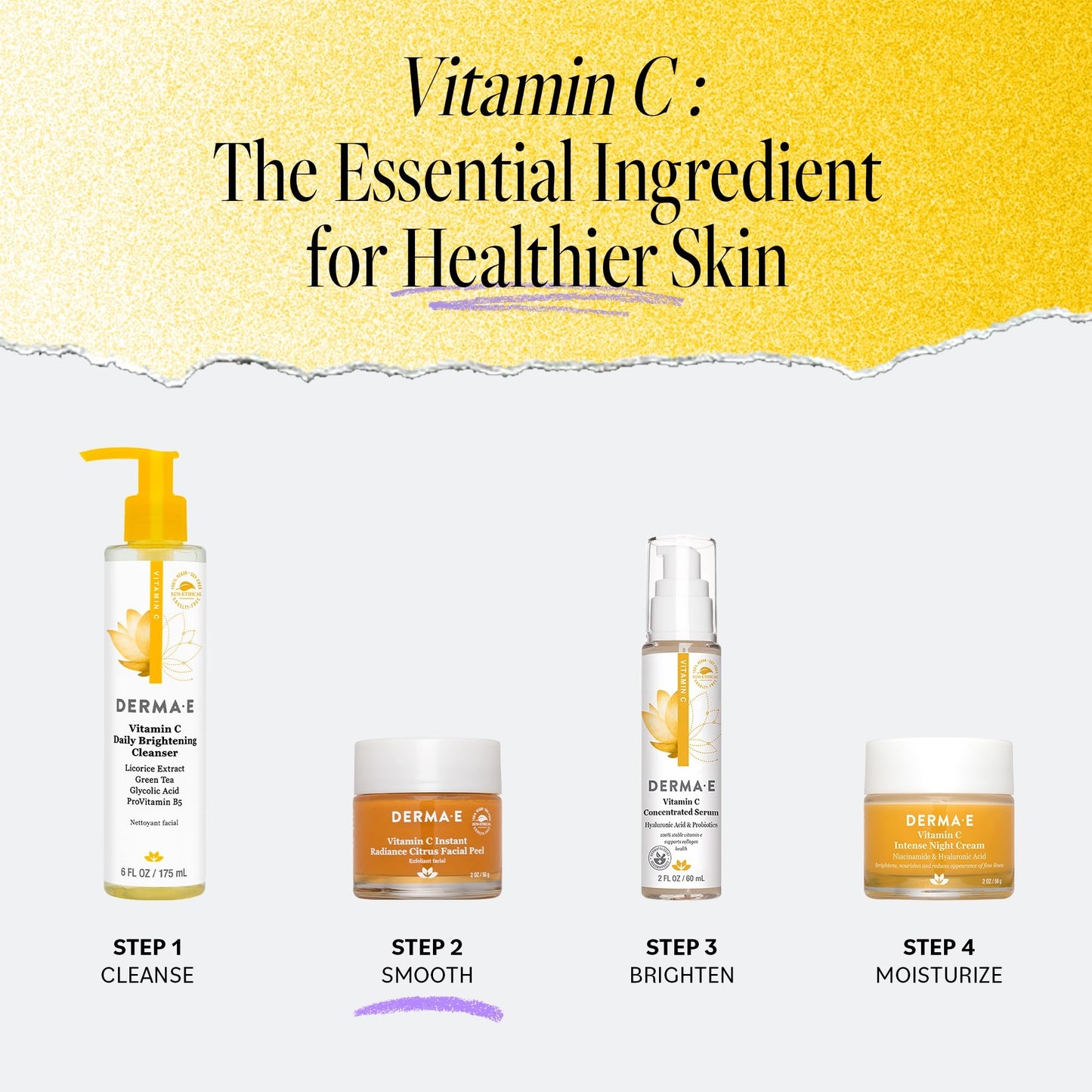 DERMA E Vitamin C Instant Radiance Citrus Facial Peel - Non-Abrasive for Face and Neck - Skin Brightening Face Peel Resurfaces,