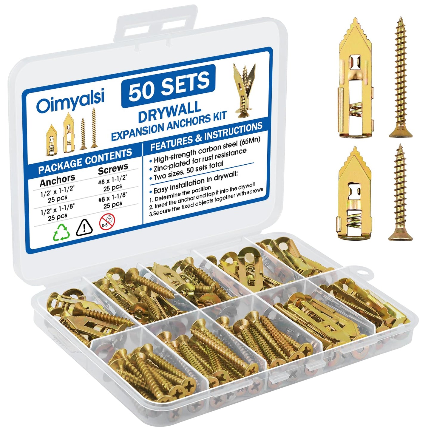 100 PCS Self Drilling Drywall Anchors with Screws – Heavy Duty Metal Expansion Wall Anchors Kit for Drywall & Sheetrock – Ideal for Hanging Shelves, Mirrors, Picture Frames and More