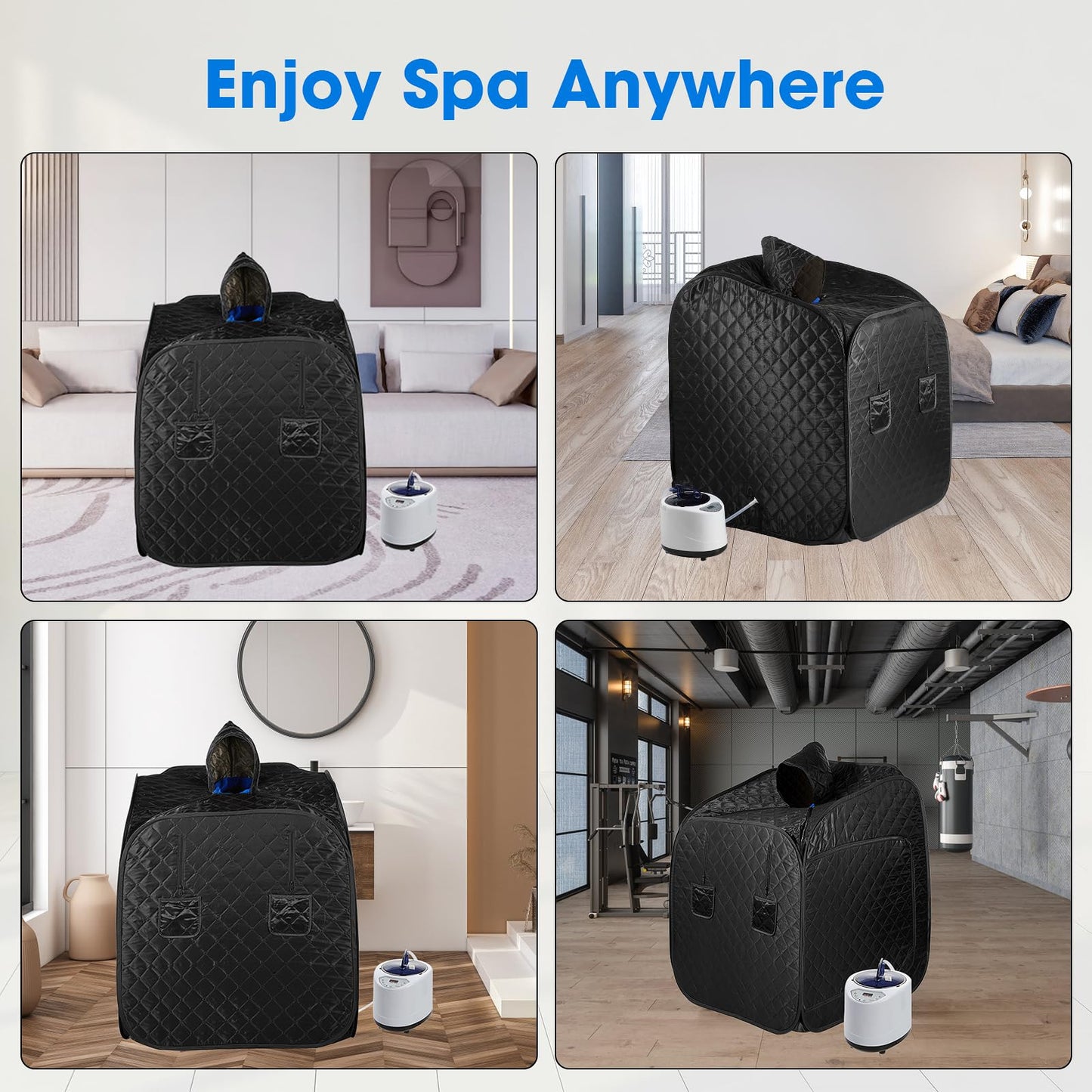 VARIPOWDER Portable Steam Sauna for Home Spa, Sauna Tent with Steamer Generator 2.6L 1000W Foldable Saunas Box, 90 Minute Timer, Chair, Remote Control Included(Black)