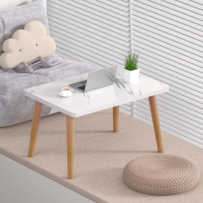 Small Coffee Table for Small Space, Low Table, Floor Table Desk for Sitting on The Floor, Storage Living Room Furniture, Tatami Tea Tables with Solid Wood Legs, Home Office, Farmhouse, Rectangle White