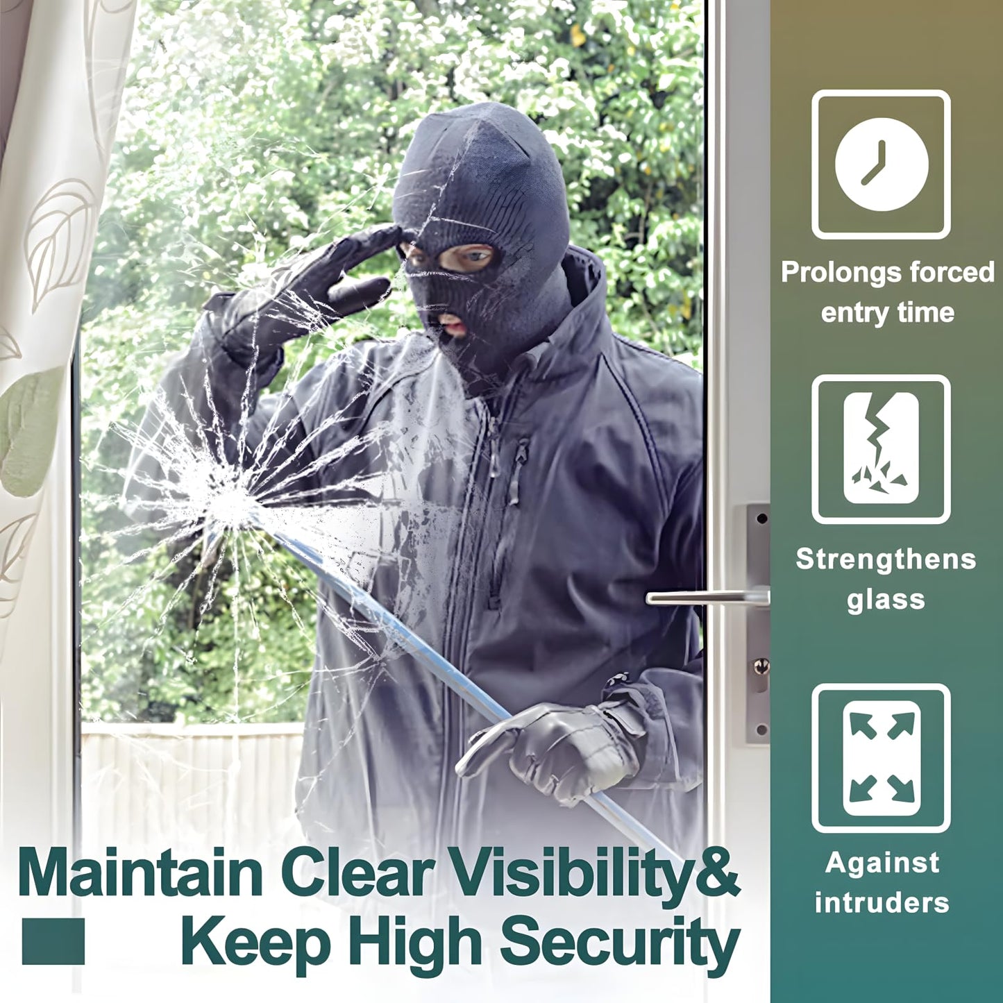 Clear Security and Safety Window Film, PET Shatterproof Film for Glass Windows, Anti Shatter Glass Protective Film Windshield Protective Film for Home and Office, 17.5in x 6.5ft