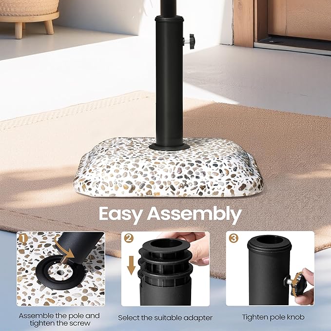 VredHom Patio Umbrella Base, 45lbs, Square Cobblestone Concrete Stand, Heavy Duty Market Umbrella Stand for Outdoor, Lawn, Deck, Poolside