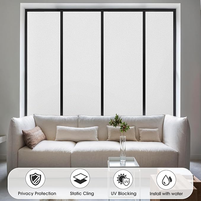 Coavas Window Privacy Film Frosted Glass Static Clings, Decorative Bathroom Door Privacy Film Day and Night, Heat UV Blocking Anti-Glare Frosting Stickers Renter Non-Adhesive, 35.4 x 78.7 Inch, White