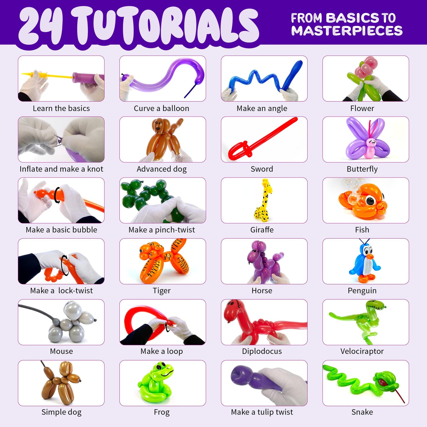 Balloon Animal Twisting Kit with Pump for Kids - Boy & Girl Gift - Birthday Gifts for Girls and Boys - Arts and Crafts for Kid Ages 8-12 - 6 7 8 9 10 11 12 Year Old - Animals Balloons