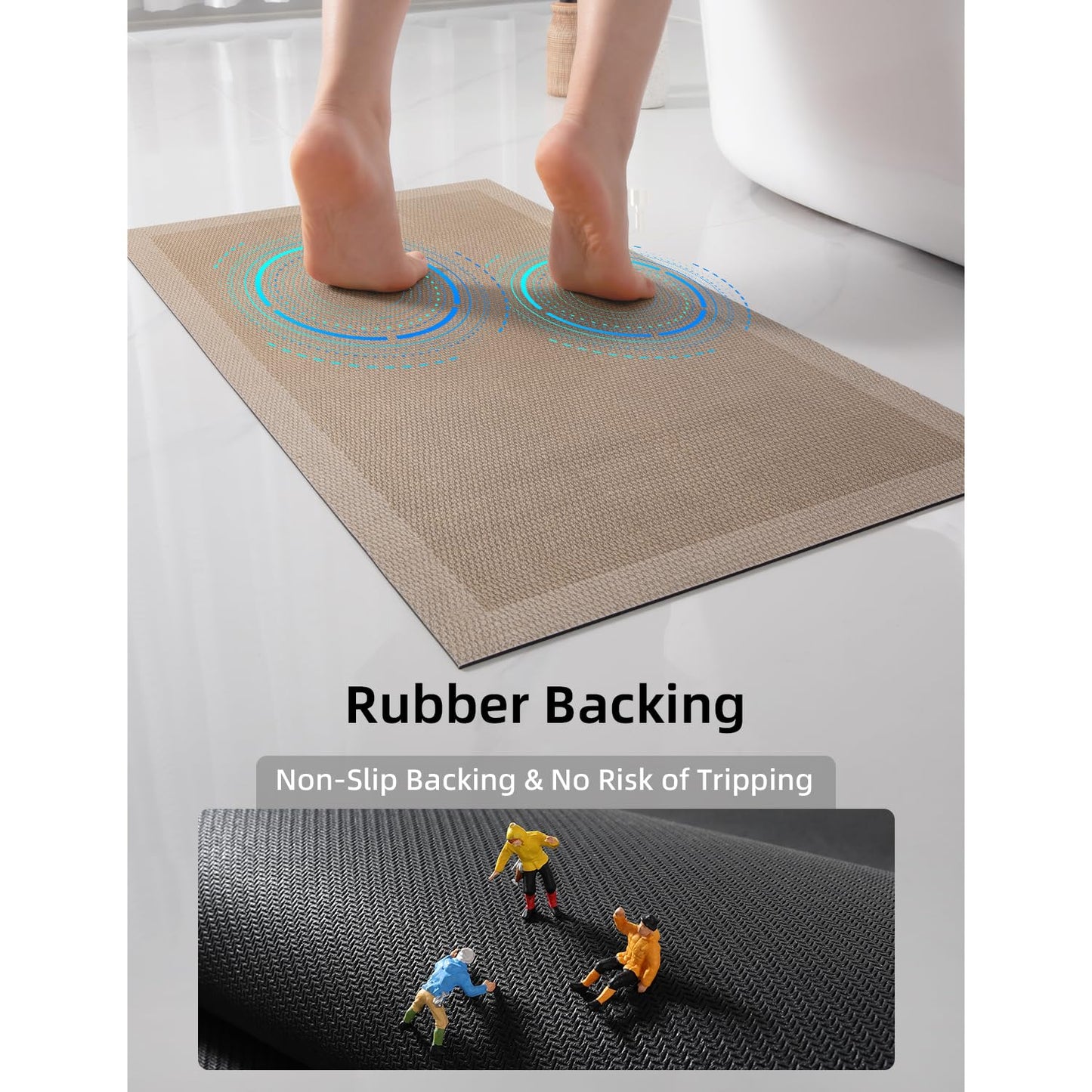 YIHOUSE Ultra Thin Jute Print Bath Mat -24"x 16" Super Absorbent Quick Dry Thin Bathroom Rugs Fit Under Door, Non Slip Rubber Backed Mat Washable Bathroom Floor Mats for Shower Room,Sink