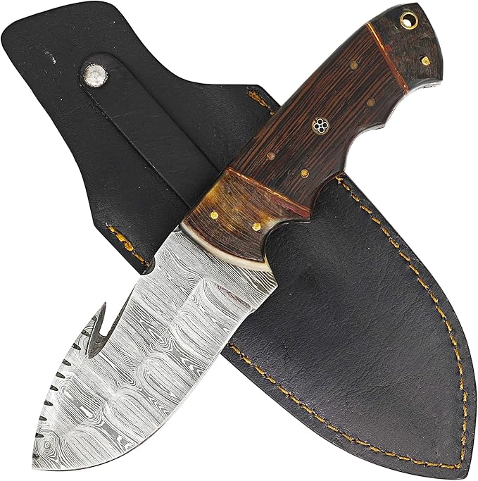 Armory Replicas Barbarian's Edge Hook Knife with Ram Horn and Wooden Handle - Premium Hunting, Skinning, and Outdoor Survi...