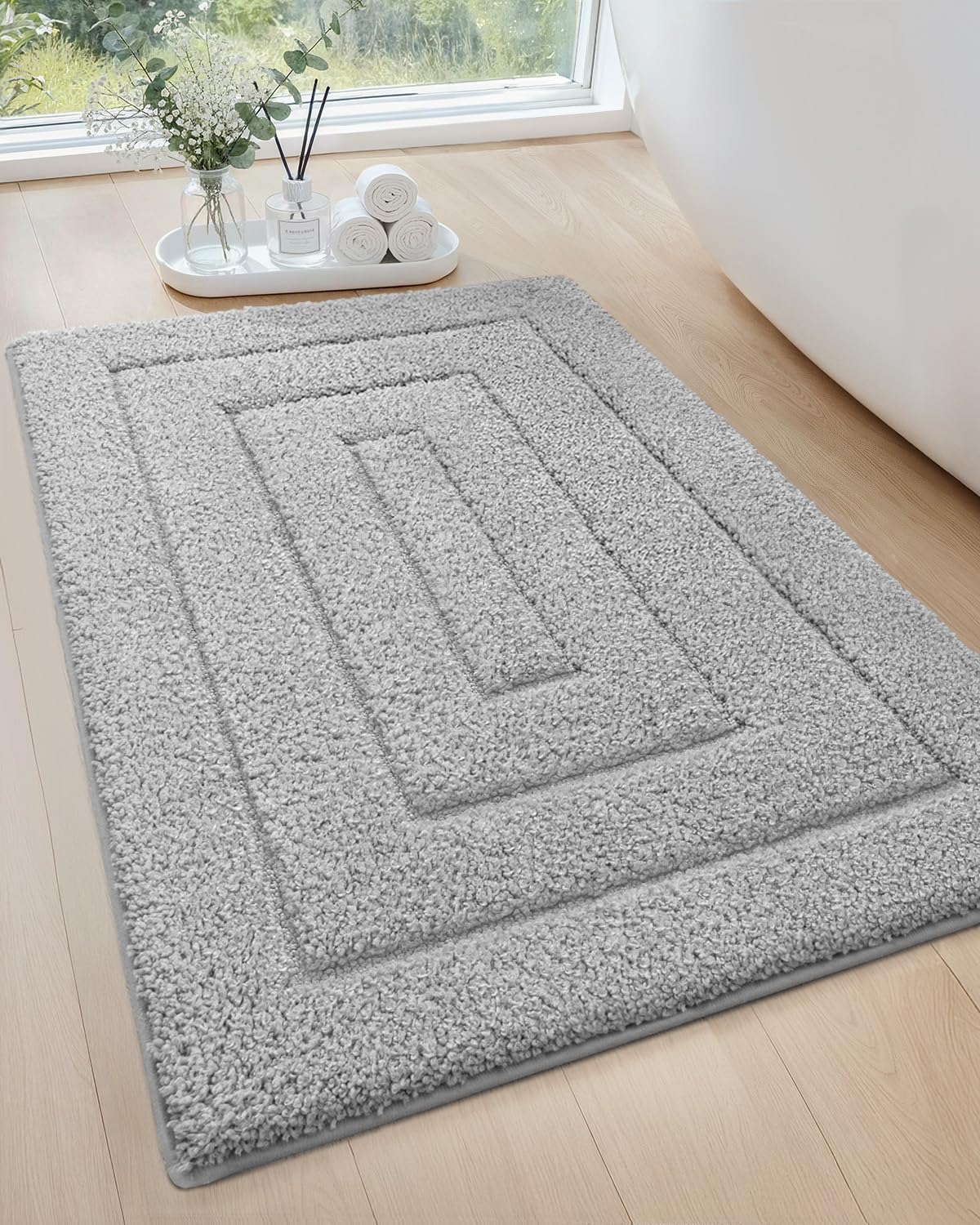 Color&Geometry Bathroom Rugs 36"x24" Non Slip with Rubber Backing,Absorbent Washable Bath Mat Quick Dry Bath Mat for Bathroom,Soft Bathmat Microfiber Plush Carpet for Bathtub and Shower Floor,Grey