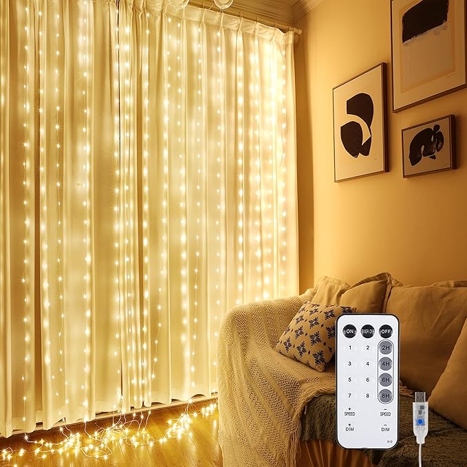 NWLIGHT Fairy Curtain Lights for Bedroom, 9.8x9.8 Ft Fairy Lights Curtain with Remote, 300 LED String Light 8 Flashing Mod...