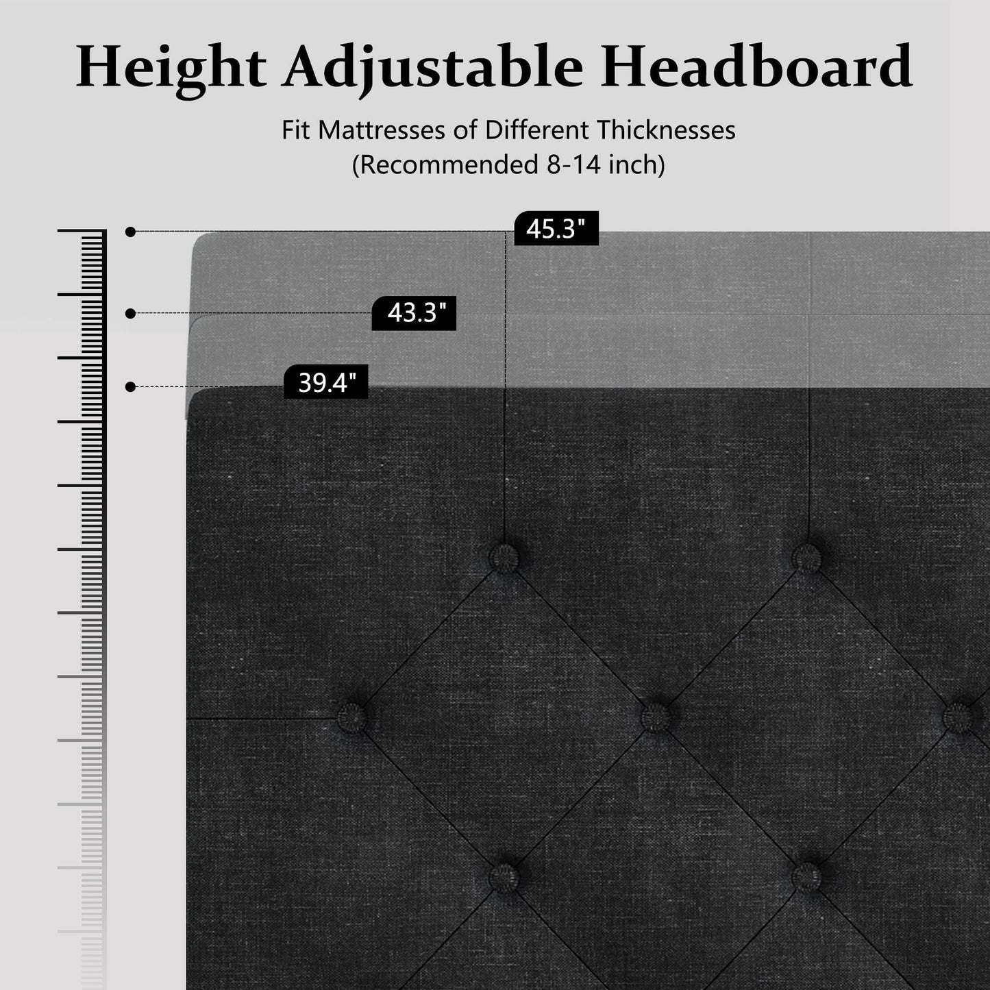 Twin Bed Frame, Upholstered Platform Bed with Button Tufted Headboard, Fabric Bed Frame with Wooden Slats Support, No Box Spring Required, Easy Assembly, Dark Grey