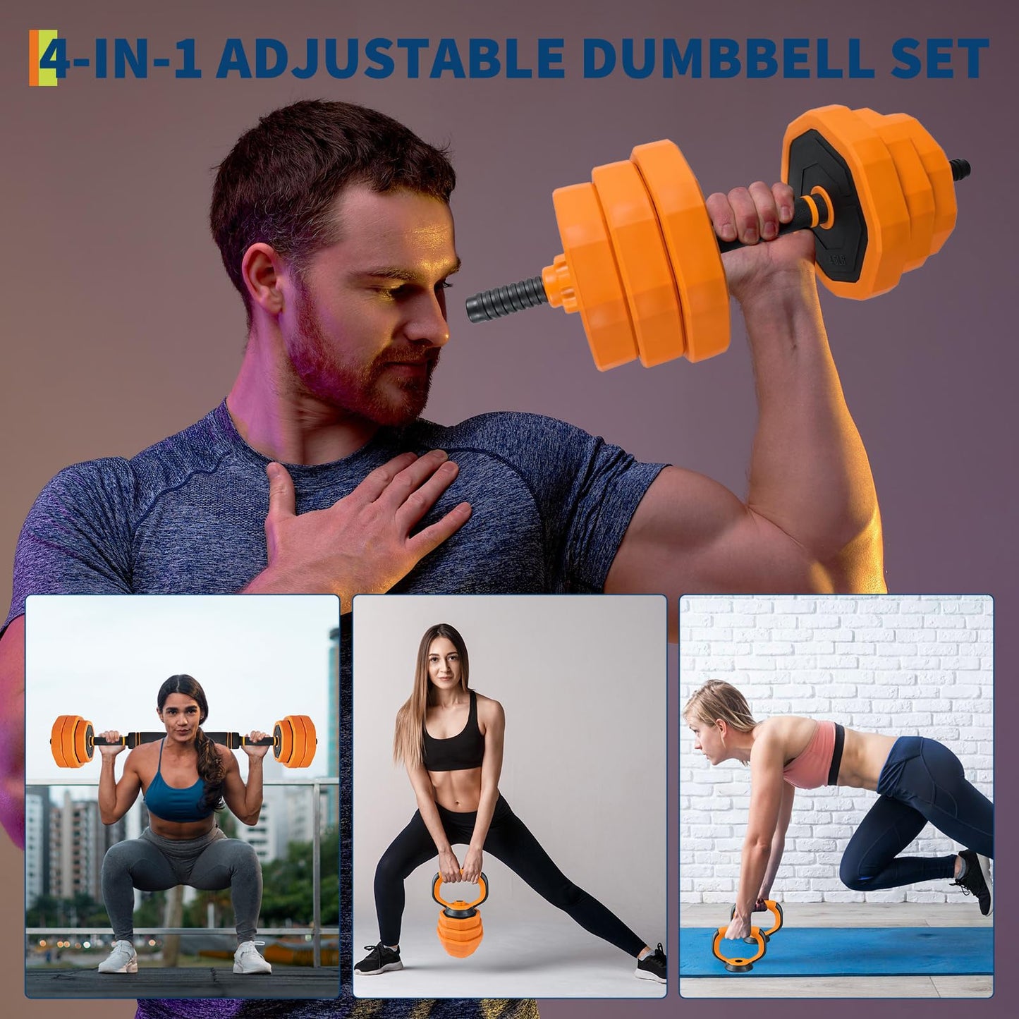 Garvee 4-In-1 Adjustable Dumbbell Set (44/66/88LB) - Convertible to Barbell, Kettlebell & Push Up Stands, Home Gym Equipment for Men & Women, Space Saving Weights with PVC Coating,88 LBS