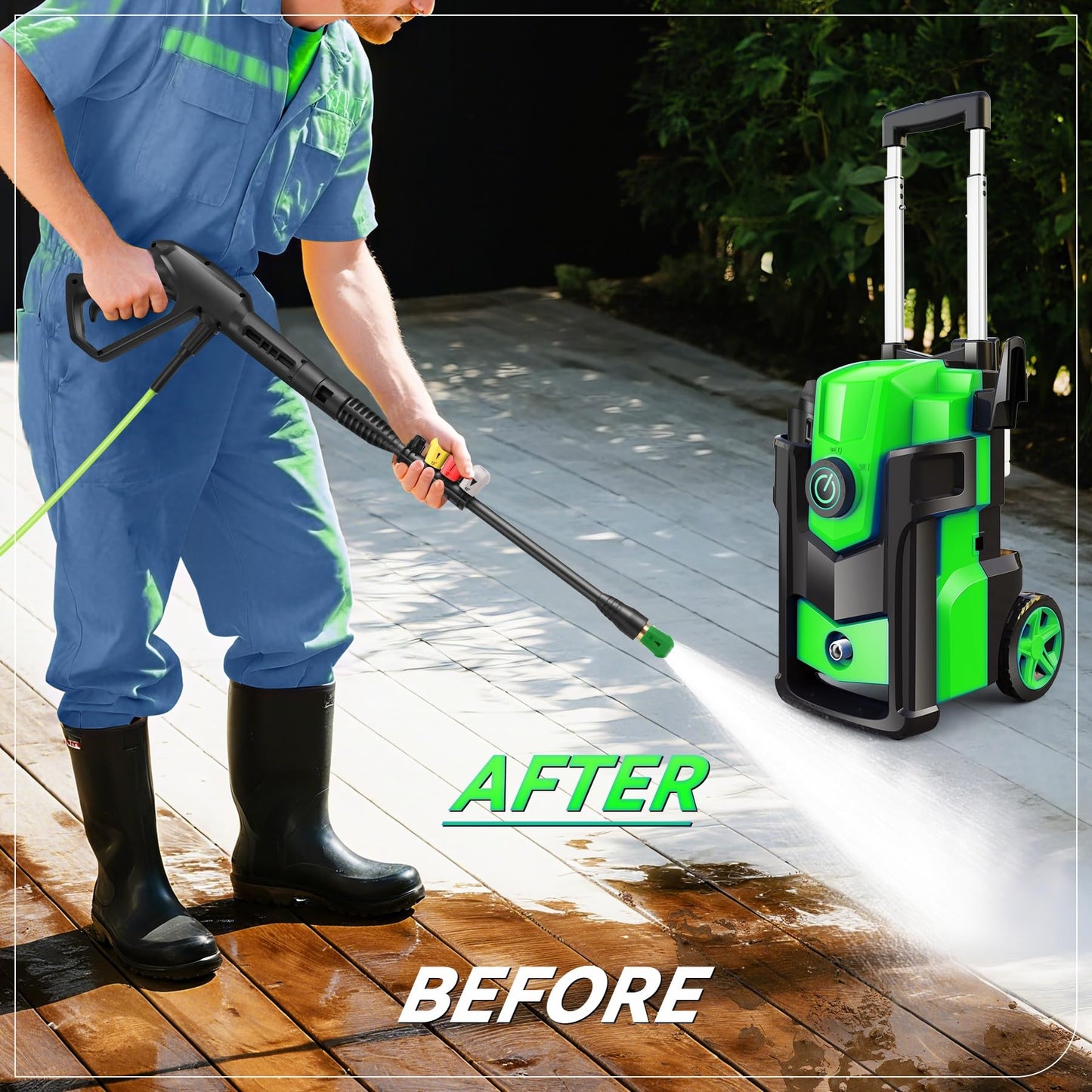 Electric Pressure Washer, 5000 PSI 4.0 GPM Heavy Duty Power Washer, with 4 Nozzles,Foam Cannon,33FT Hose Reel and 500ml Soap Bottle for Home/Cars(Light Green)