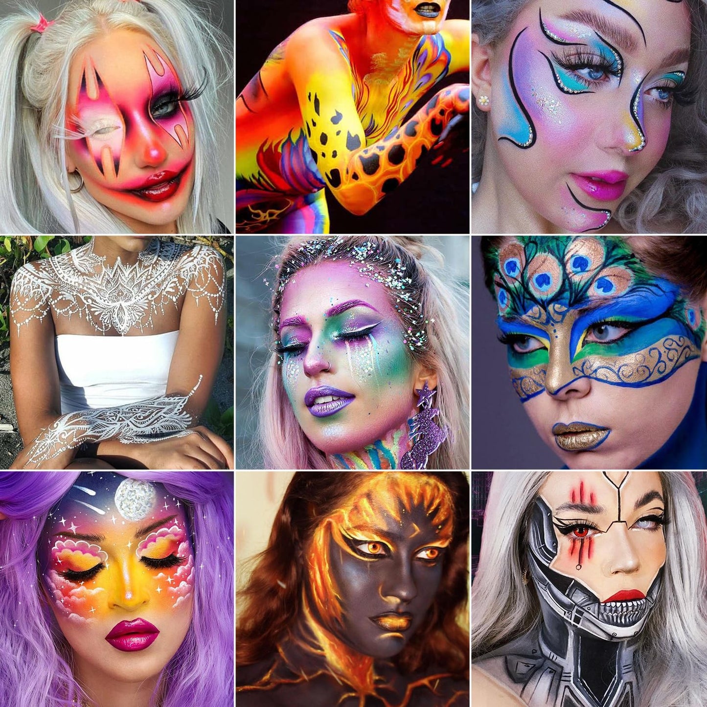 FREEORR Purple Cyan Face Body Paint Makeup Foundation 30 g, Water Activated Cream to Powder Face Body Paint Makeup for Halloween