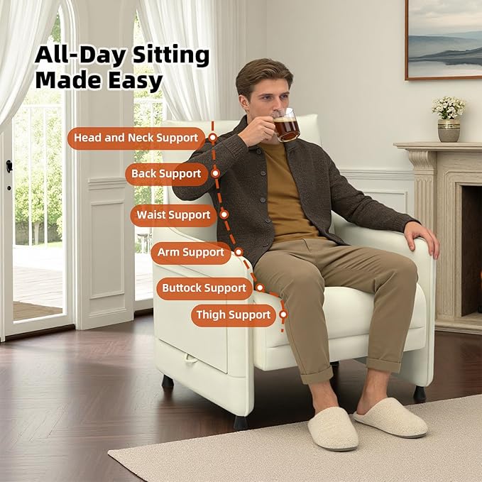 Tbillionnext 3-Piece Living Room Sofa Set, Faux Leather Loveseat & Accent Chairs Set of 2 with Hidden Foldable Tray & Side Pocket, Rear Contour Arm Design, Upholstered Sofa Set for Office, Beige