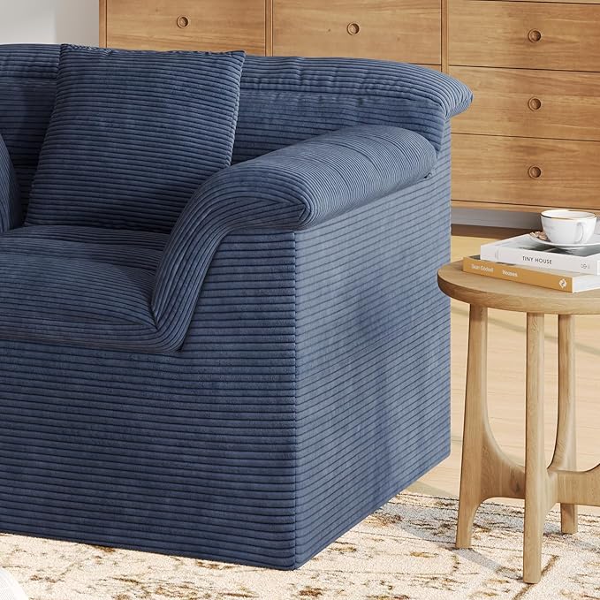 SUNG7 51" Cloud Sectional Couch, Modern Modular Sofa with Deep Seat, Comfy Compressed Single Sofa, Upholstered Corduroy Couches for Living Room, No Assembly Required, Blue