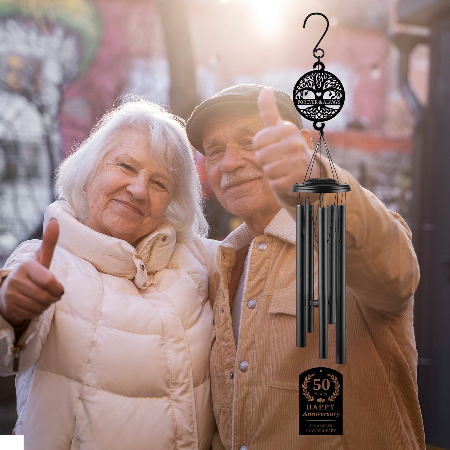 37'' 50th Anniversary Wind Chime Gifts,Golden Wedding Anniversary Presents,Happy 50th Wedding Decorations for Parents,Couples,Husband,Wife,Friends