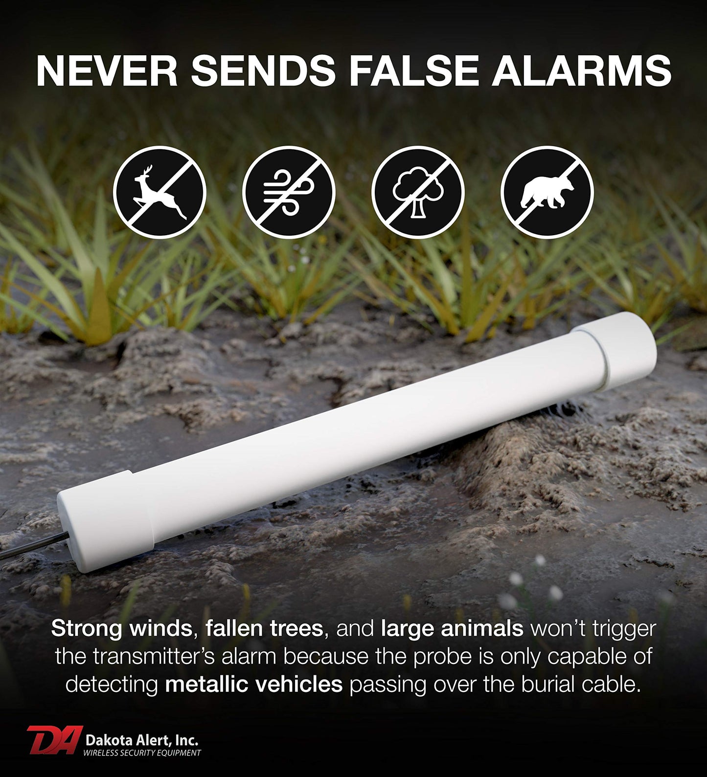 Dakota Alert Driveway Alarm Sensor - DCPT-4000 Driveway Alarms Wireless Outside Weatherproof Vehicle Sensor, 1 Mile Long Range Sensors, Vehicle Detecting Probe Transmitter & 50' Direct Burial Cable