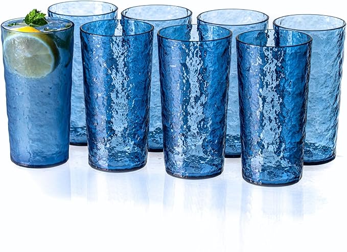 MIYOPESI 18oz Acrylic Glasses Drinkware (Set of 8), Ice-carved Design Shatter-Proof Plastic Cups, Reusable Plastic Drinkin...