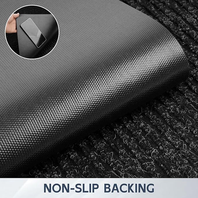 Front Door Mat, 60" x 36" Heavy Duty Indoor Outdoor Doormat, Non-Slip Welcome Mats for Entryway, Rubber Backing Low Profile Commercial Door Mats, Black Stripe