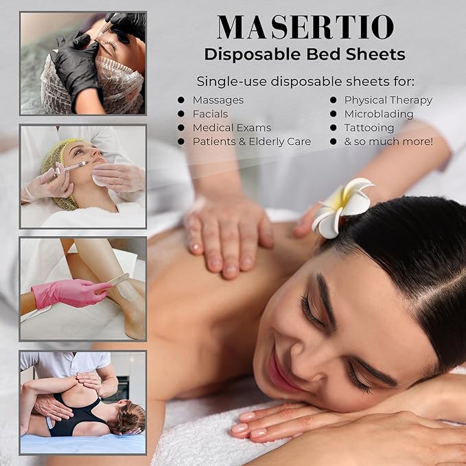 Disposable Massage Bed Cover - 60 Sheets Per Roll, Non-woven Material - Ideal for Spa, Tattoo, Waxing - No Crinkle Table Sheets - 31.5 x 71 Inches (2 Rolls)