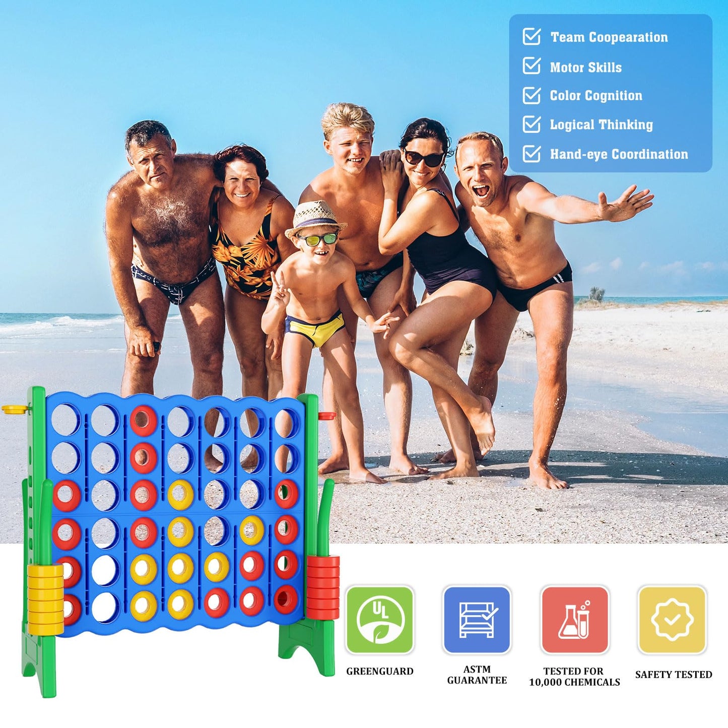 n1keft Jumbo 4 in a Row Game Set,4FT Giant Game Set with Carry Bag&44 Pieces Rings&Cup Holder,Indoor/Outdoor Yard Game for Adults&Kids-Fun Family&Party Game-Boosts-Brain Power (Sky&Ocean Blue)