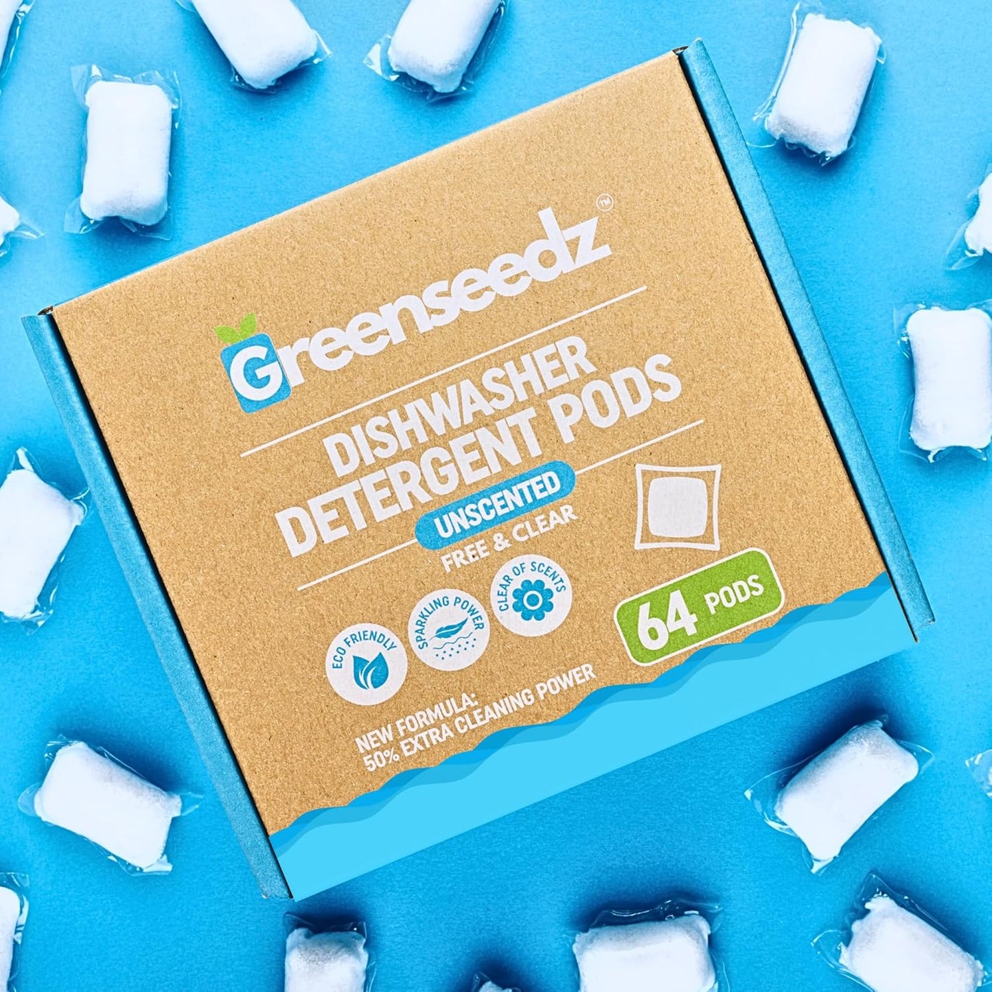 Dishwasher Detergent Pods Free & Clear, Unscented, Eco Friendly, Cuts Grease, 64 Count, Powerful Formula for Sparkling Clean Dishes, Automatic Dishwasher Safe