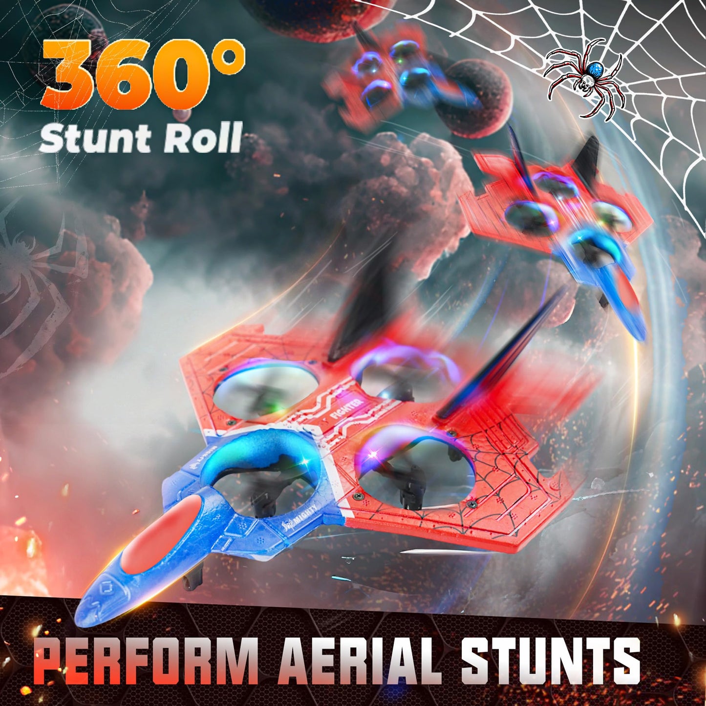 BEZGAR Drones for Kids | 2.4GHZ RC Plane, Spider Toys for Boys, Remote Control Spider, Remote Control Airplane, RC Helicopter, 360° Flip Fighter Jet Toy, Toys for ages 8-13