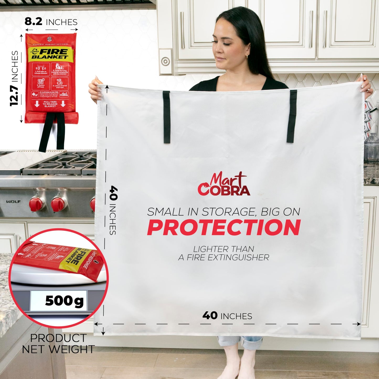 Mart Cobra Emergency Fire Blanket for Home and Kitchen - 1 Pack - Fire Blankets Emergency for Home Safety 40” x 40” - Suppression Shield Retardant Extinguisher Fiberglass Welding Fireproof Cloth Towel