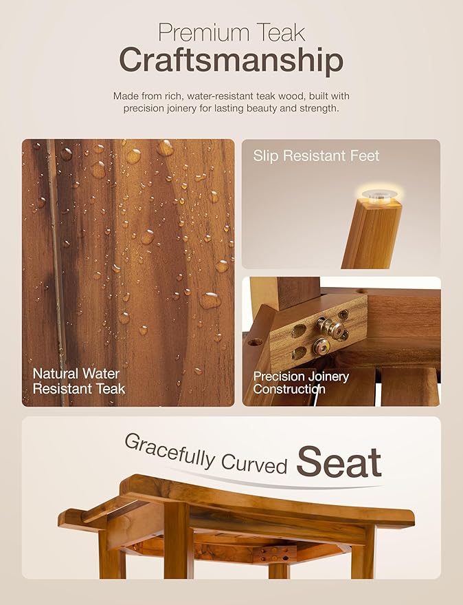 Tinamo 22" Teak L Shower Bench Seat for Inside Shower - 400Lbs Capacity - Wooden Shower Bench with Shelf - Bathroom Bench and Teak Shower Stool for Spa and Bath - Wood Bench for Relaxing Bath