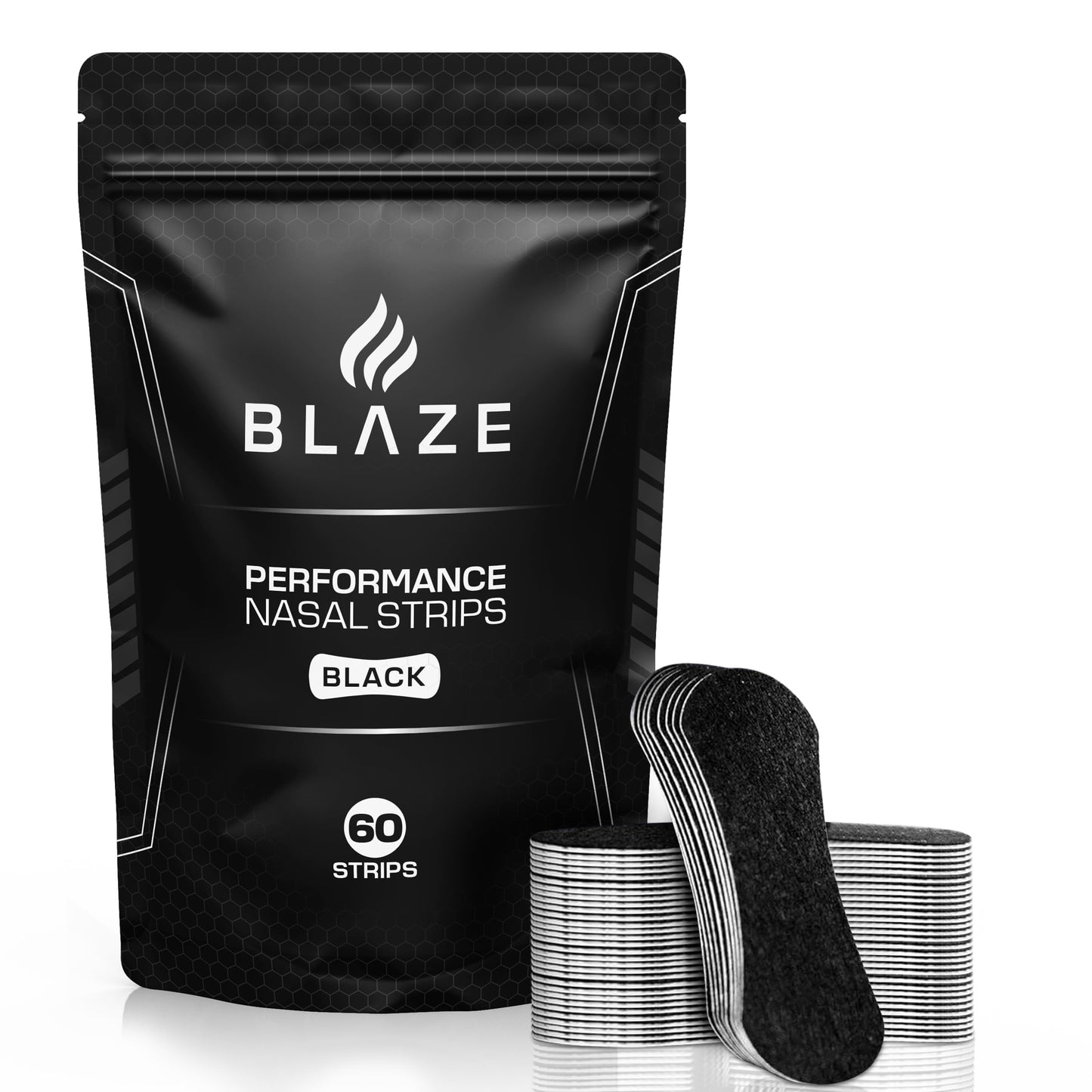 Performance Nose Strips for Breathing (60 Count) - Oil & Sweat Proof Adhesive - Athletic Nasal Strips for Snoring & Sleeping - Black, Wide, Universal Fit, Extra Strength Snoring Solution for Sleep