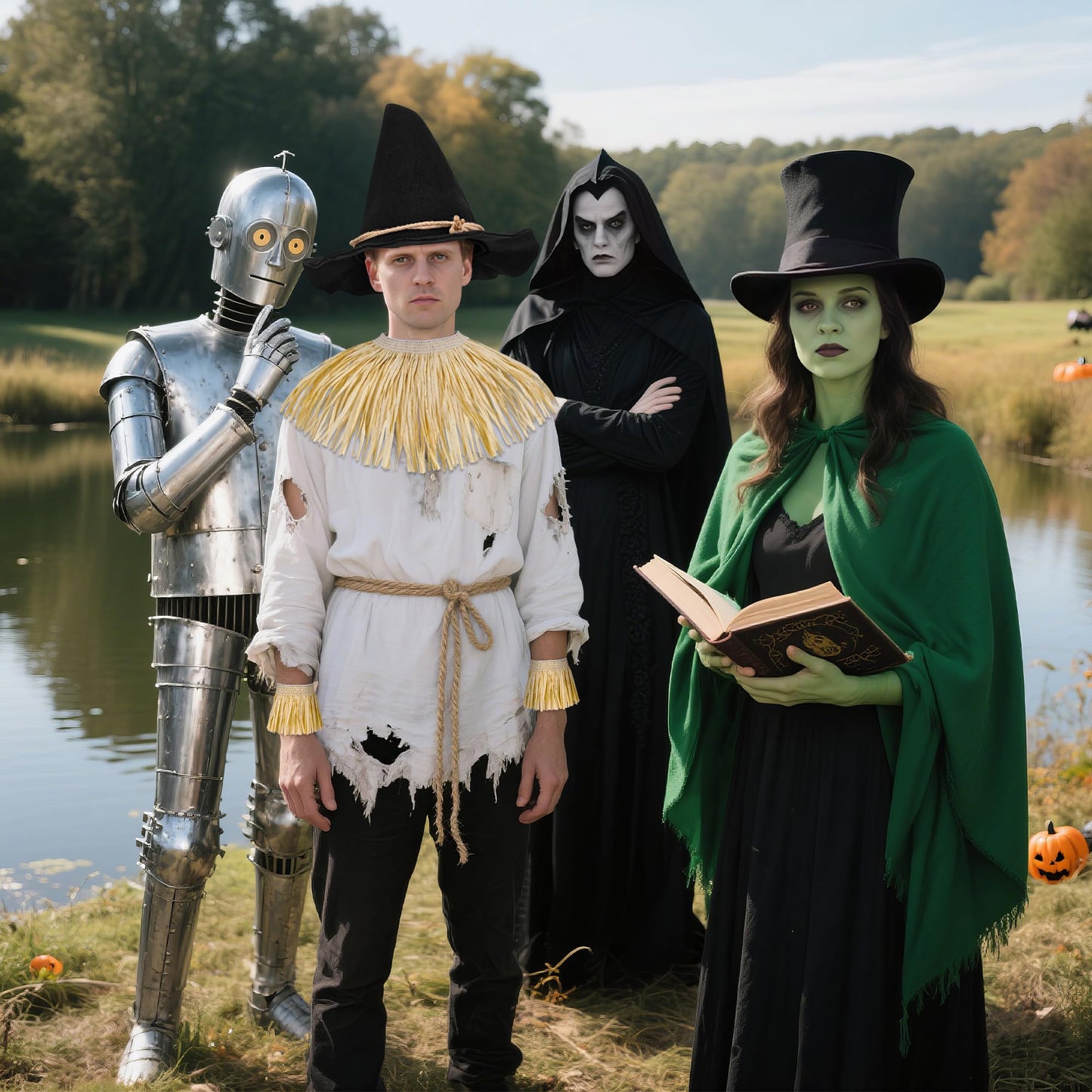 Horolam 7PCS Scarecrow Costume Accessories, Wizard Scarecrow Costume with Hat for Adult Women Men for Holloween Cosplay Dress Up
