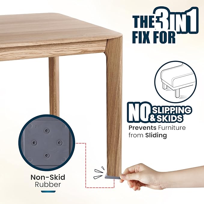 Stable the Table-6 Pack-White Square, Furniture Leveler & Riser, Anti-Slip Sofa Gripper for Hardwood Floors, Floor Protector, Stacking Furniture Pad, Bed, Desk, Couch & Table Stabilizer, Made in USA