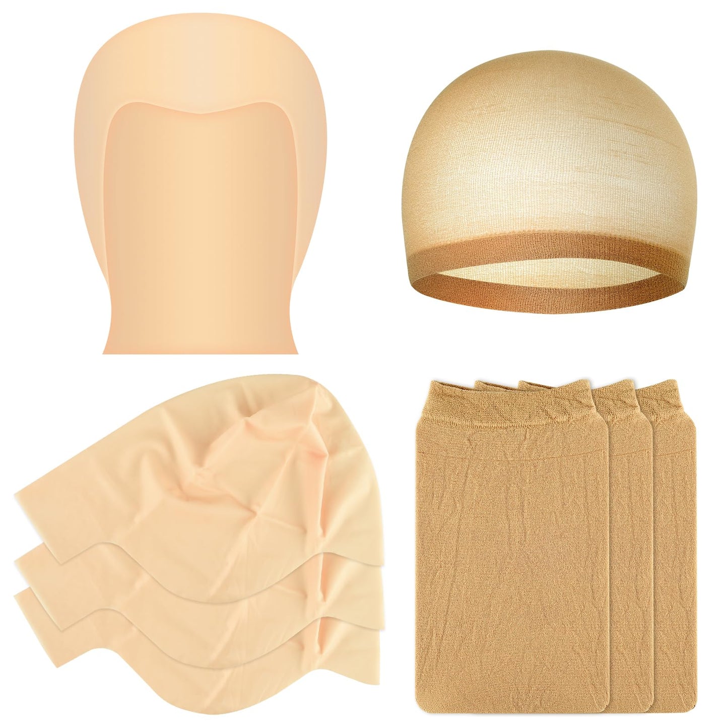 Bouiexye Bald Cap Halloween, 2Pcs Nylon Wig Caps 2Pcs Latex Makeup Bald Cap for Adults Women Men Costume Accessory for Theme Halloween Party Cosplay