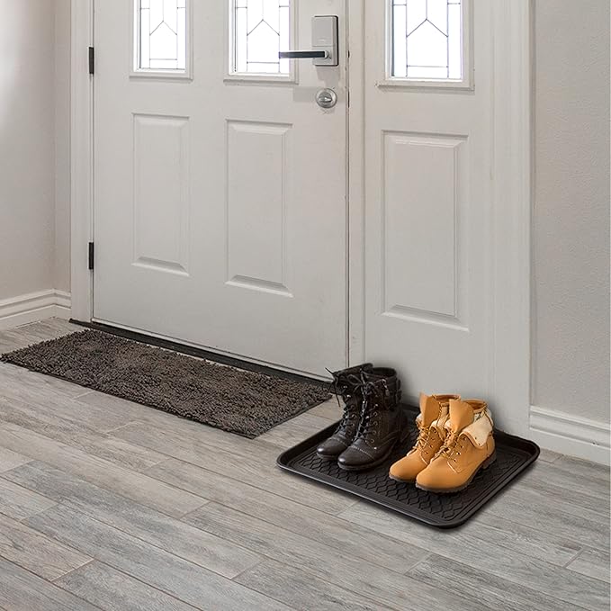 Stalwart All-Weather Boot Tray, Indoor Outdoor Doormat for All Seasons, 2 pk Medium, Black