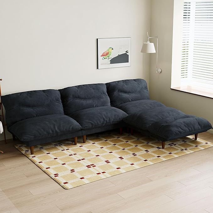 DreamDashio Futon Sofa Bed, 4 in 1 Multi-Functional Futon Couch with Adjustable Backrest, Convertible Sleeper Sofa Bed and Recliner Lounge, Loveseat for Living Room, Apartment, Office, 2 Sets, Black