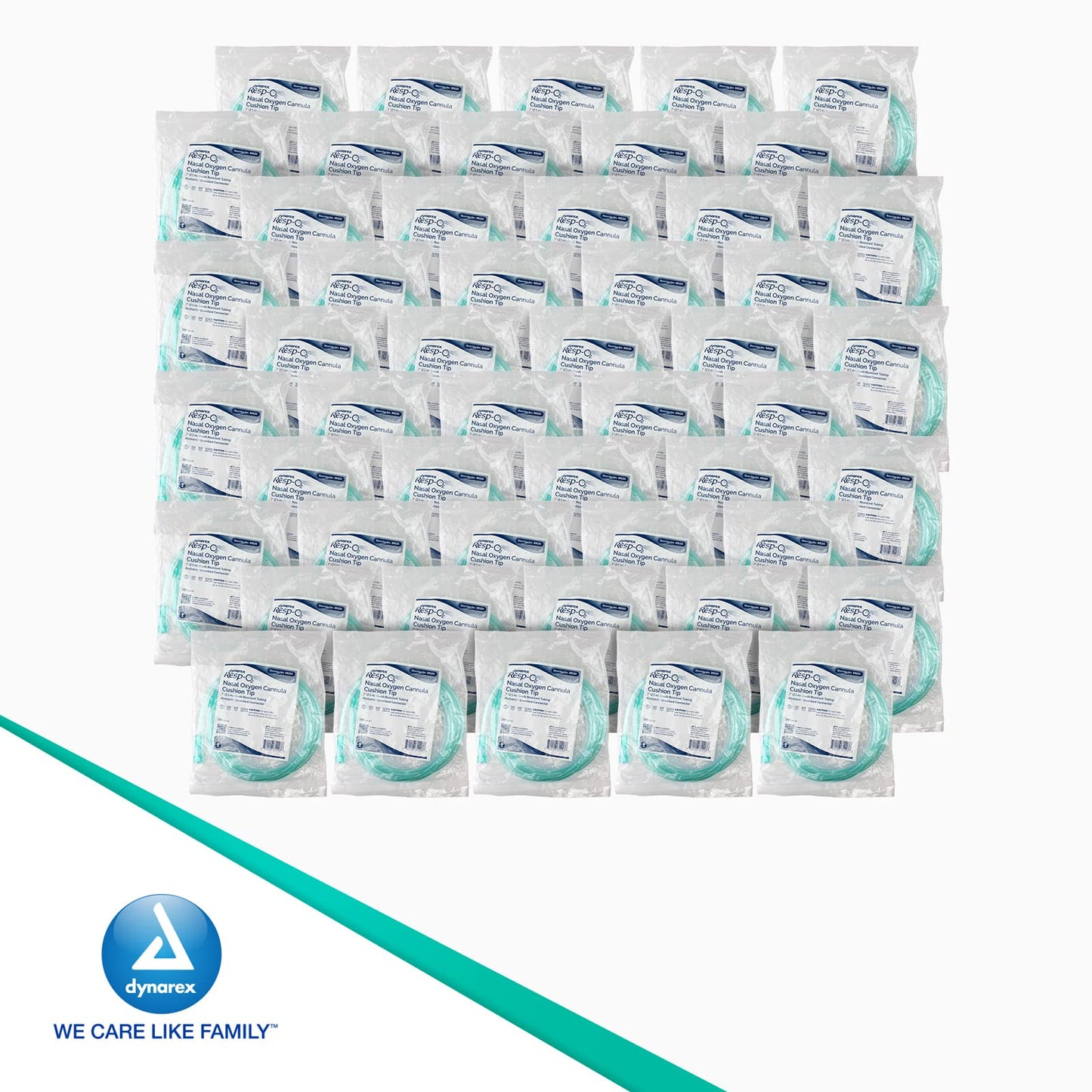 Dynarex Nasal Cannulas for Oxygen Therapy- 7' Crush Resistant Oxygen Supply Tubing for Newborn and Pediatrics - Soft Cushion Tip Standard Connector - 50 Per Case