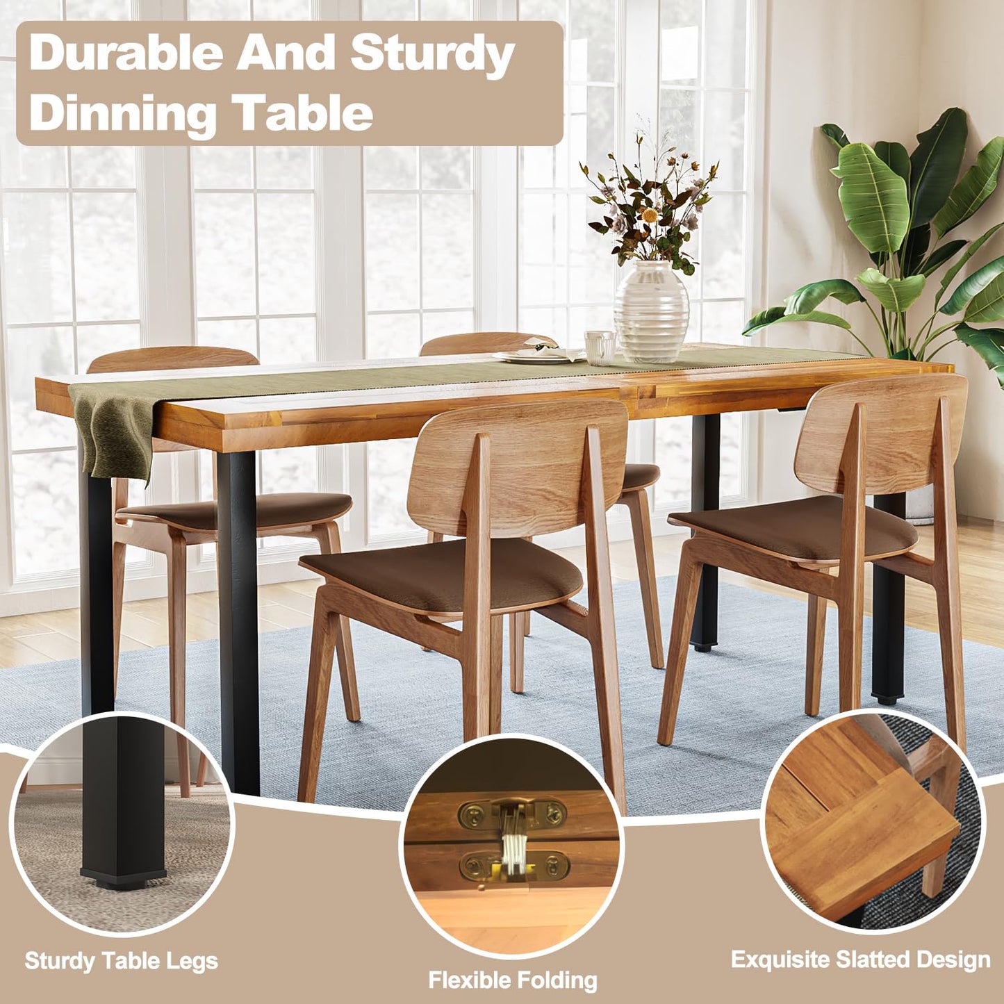OFIKA Dining Table for 4 to 6 People, 68.9" inch Rectangular Wood Kitchen Table with Strong Metal Frame,Large Long Dining Room,for Kitchen, Living Room,Natural