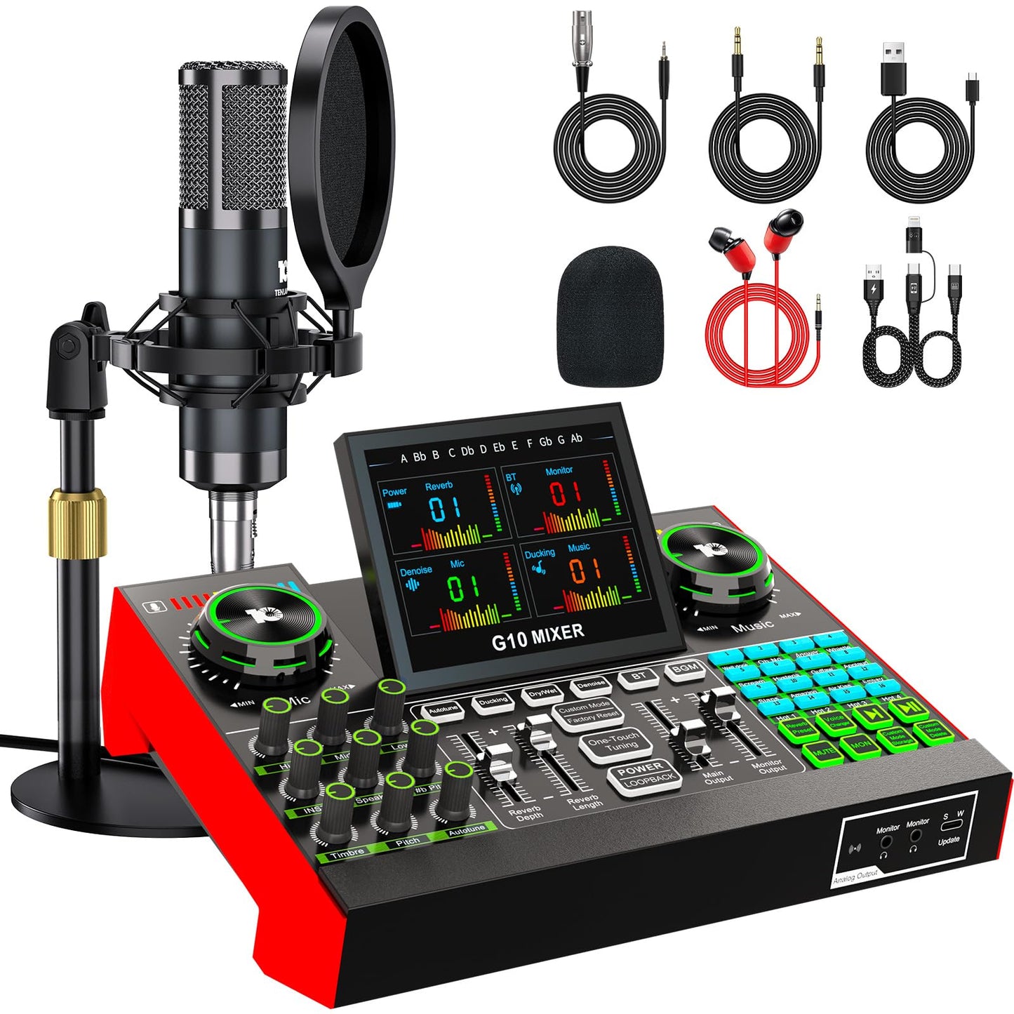 Podcast Microphone Bundle with Live Sound Board Audio Mixer, Podcast Equipment Bundle with 3.5mm Condenser Microphone(P15) for P