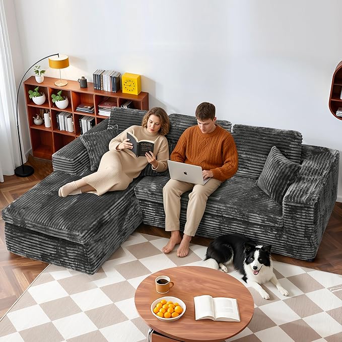 Extra Firm 108” Cloud Boneless Couches for Living Room,Modular Sectional Cloud Couch with Deep Seat, High-Resilience Foam/Sag-Resistant/Keeps its Form, No Assembly Required(Left-Facing Chaise) | Extended Durability, Extra Firm Support, Not easily colla...