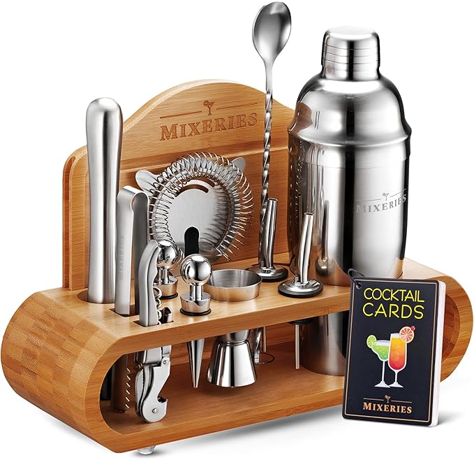 Mixology Bartender Kit with Stand - 19 Piece Bar Set Cocktail Shaker Set, Drink Mixer Set for Home Bar with All Bar Access...