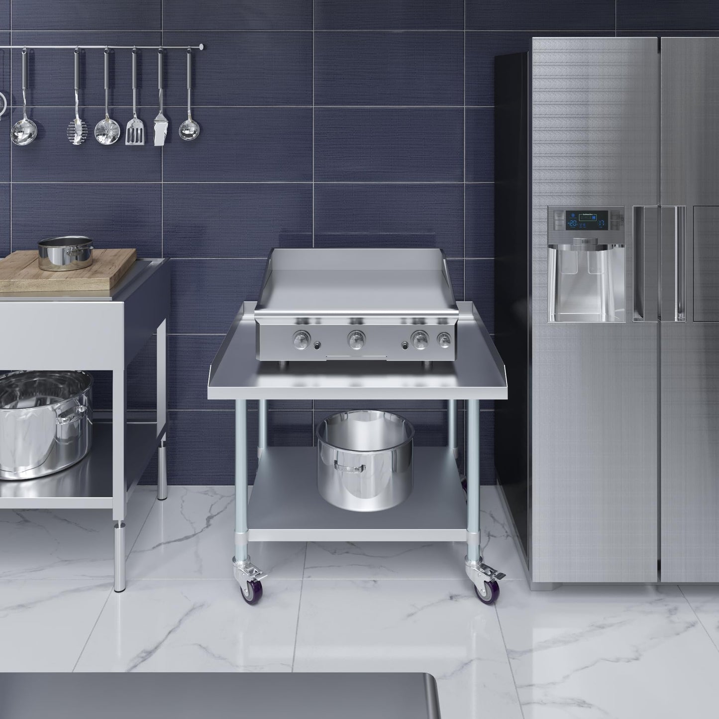 AmGood Stainless Steel Equipment Stand with Undershelf + Casters, Heavy Duty, Commercial Grade, NSF (30" Width x 36" Length + Casters)