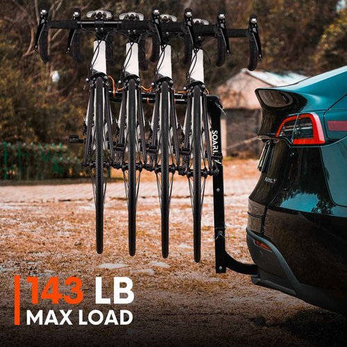Soarify Bike Rack for Car, SUV, RV, Mount Hitch Bike Back 4, Up to 143 lbs Load Bicycle Rack Carrier Rubber Straps, Tilt Release with 2" Hitch for Cars (4BIKES)