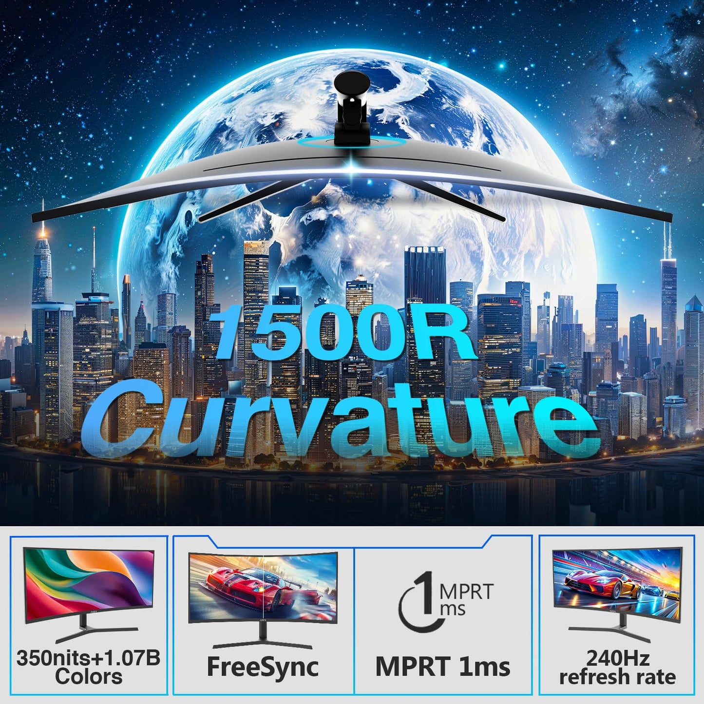 Z-Edge 34" Curved Gaming Monitor, WQHD 1440P 240Hz 165Hz Computer Monitor, MPRT 1ms, 21:9 Aspect Ratio, 1500R，16.7M Colors, 4000:1 Contrast, AG34P Edgeless, Height Adjustable 2X DP and 2X HDMI