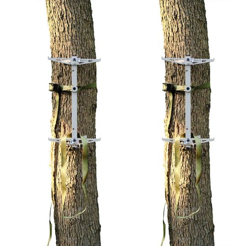 ONECHOI Climbing Sticks, 17” Lightweight Aluminium Hunting Climbing Sticks w/Silent Design, Tree Stand Sticks w/Pivoting V-Brackets & 20” Rope Aiders, Tree Steps for Deer Hunting Gear(2 Packs)