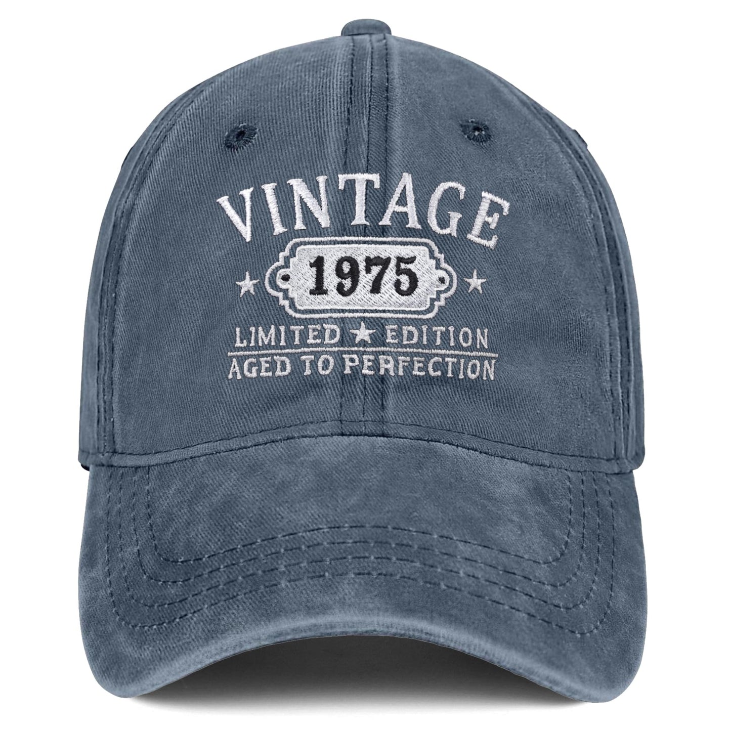 50th Birthday Gifts for Her Him Vintage 1975 Embroidered Black Baseball Cap Women Men Blue