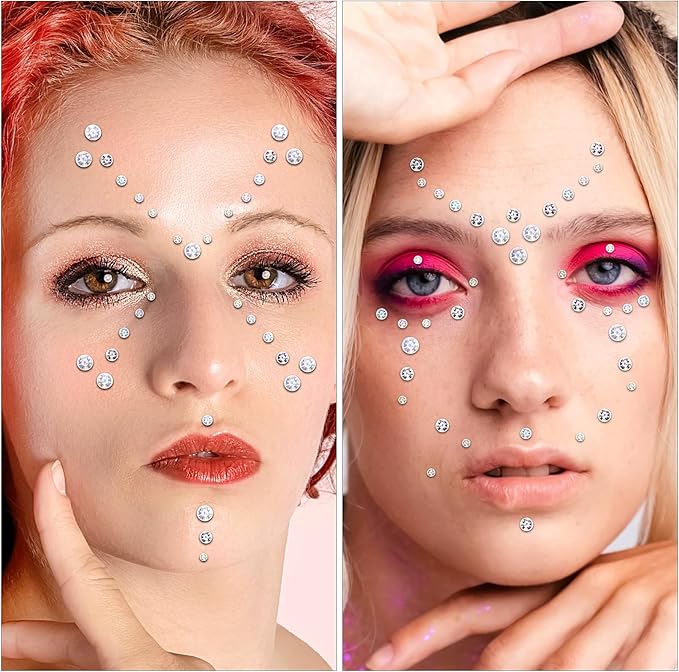 591pcs Face Gems Hair Gems Pearls, Self-Adhesive Face Jewels Eye Rhinestones 3/4/5/6/8 mm Face Gem Stick on, Halloween Makeup Gems Rave Accessories for Face Eyes Body Makeup (21.Laser Clear)